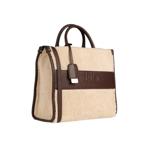 Borsa Donna a mano, con inserti lisci a contrasto e doppio manico a mano